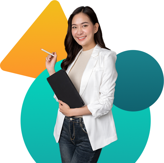 Portrait of a young woman with a tablet, showcasing creative talent at a LinkedIn marketing agency in Singapore.